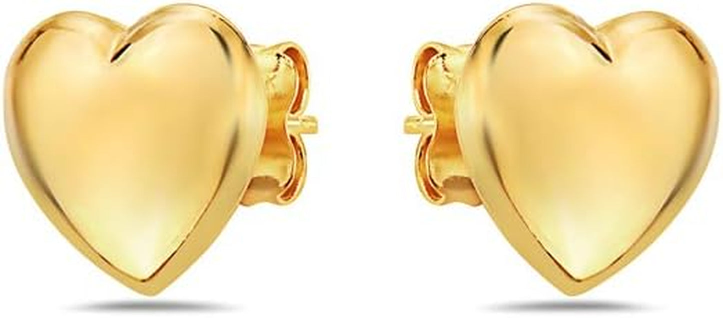 14K Gold Heart Stud Earrings - Butterfly Backings - Yellow or White Gold