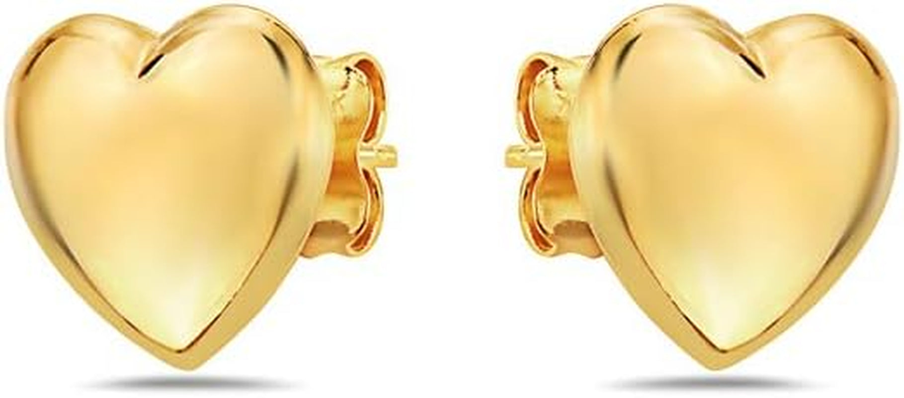 14K Gold Heart Stud Earrings - Butterfly Backings - Yellow or White Gold