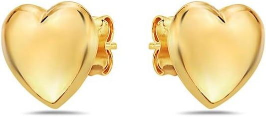 14K Gold Heart Stud Earrings - Butterfly Backings - Yellow or White Gold