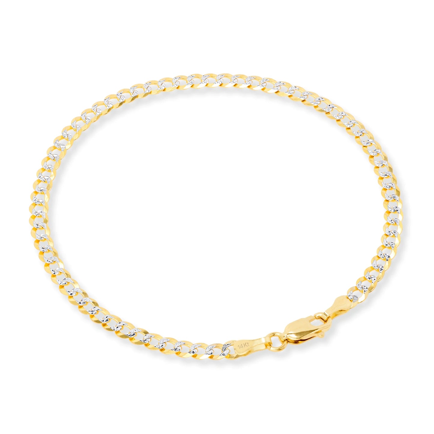 14K Real Yellow Gold Solid Cuban Curb Link 4Mm Diamond Cut Pave Chain Bracelet (7"-9") Two Tone Italian Jewelry for Men & Women