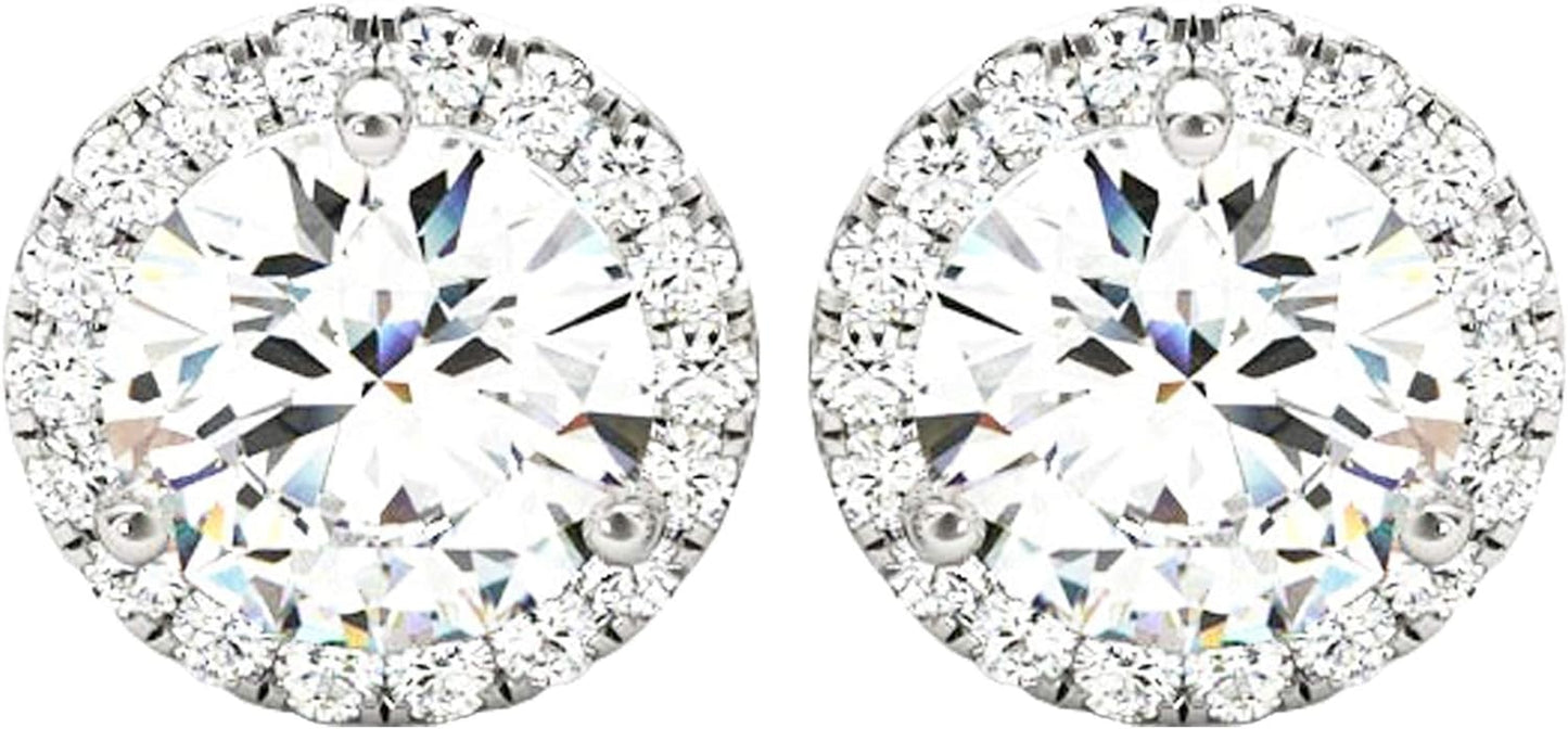 Stunning 1-5 Carat Round Halo Diamond Earrings in 14K Gold - Secure Screw Back Design