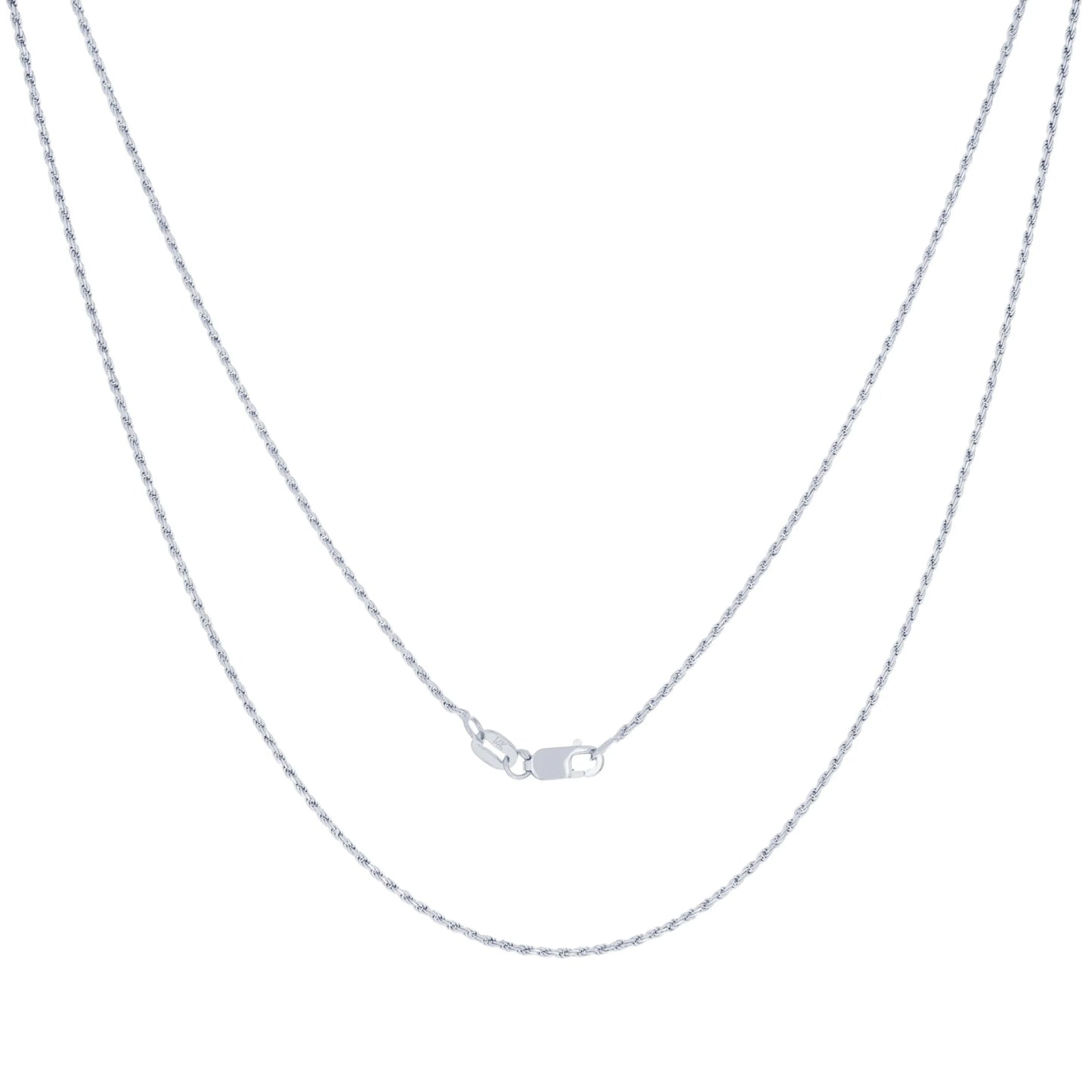 14K Real White Gold 1Mm Solid Rope Chain Diamond Cut Necklace (16"-26") Italian Jewelry for Men & Women