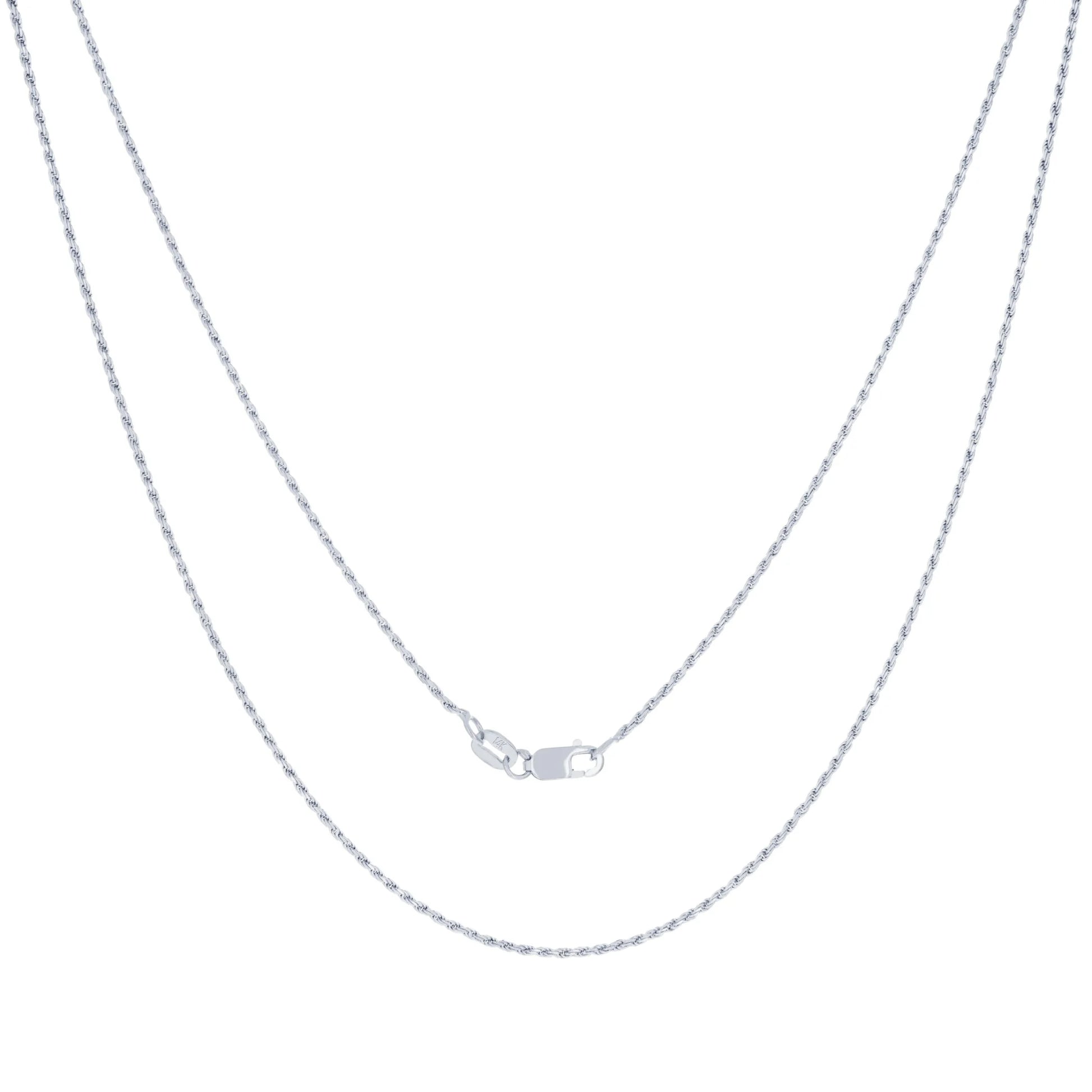 14K Real White Gold 1Mm Solid Rope Chain Diamond Cut Necklace (16"-26") Italian Jewelry for Men & Women