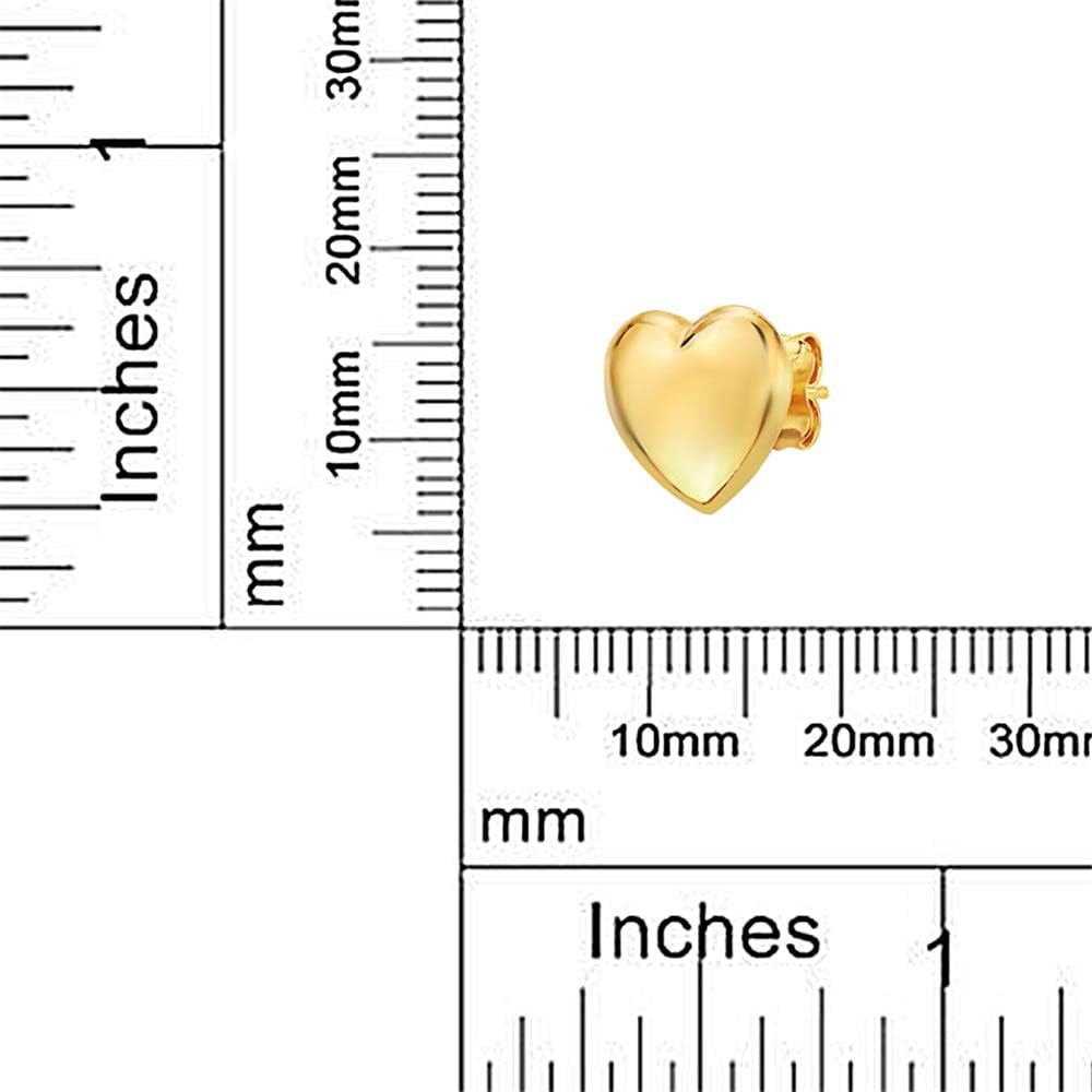 14K Gold Heart Stud Earrings - Butterfly Backings - Yellow or White Gold