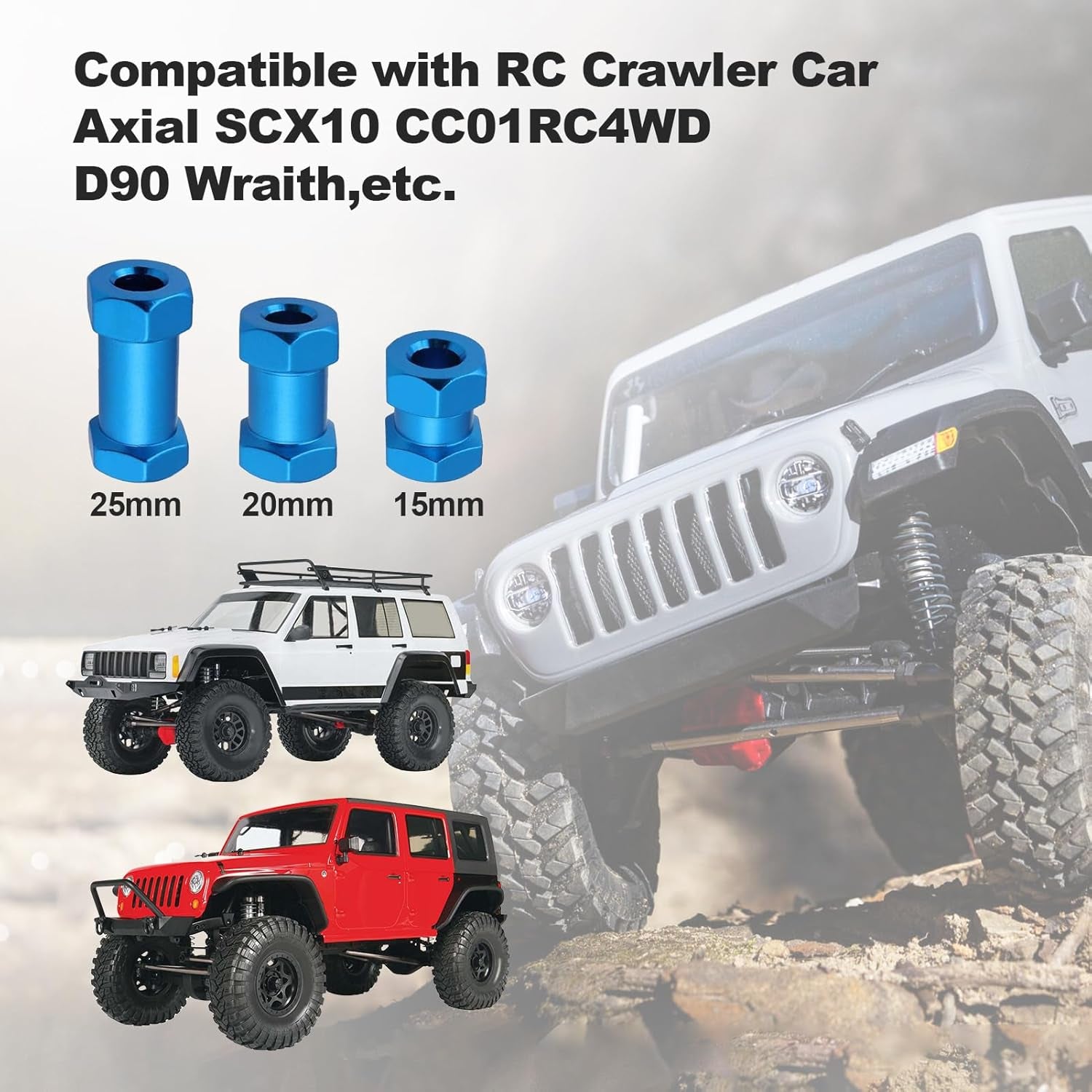 4-Pack  12Mm Wheel Hex Drive Hubs Combiner Coupler Aluminum 20Mm Offset Extension for 1/10 RC Crawler Car Parts (Blue)