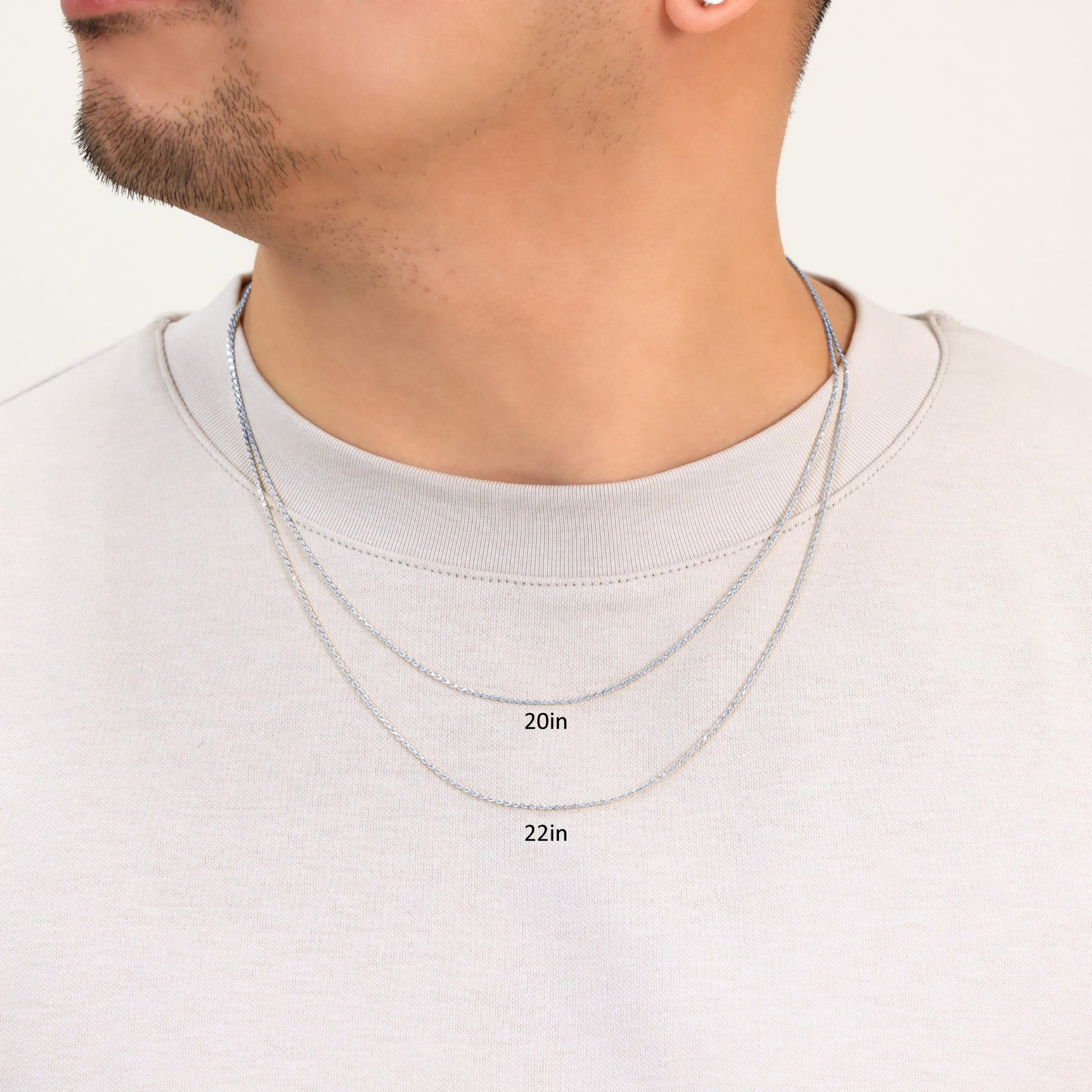 14K Real White Gold 1Mm Solid Rope Chain Diamond Cut Necklace (16"-26") Italian Jewelry for Men & Women