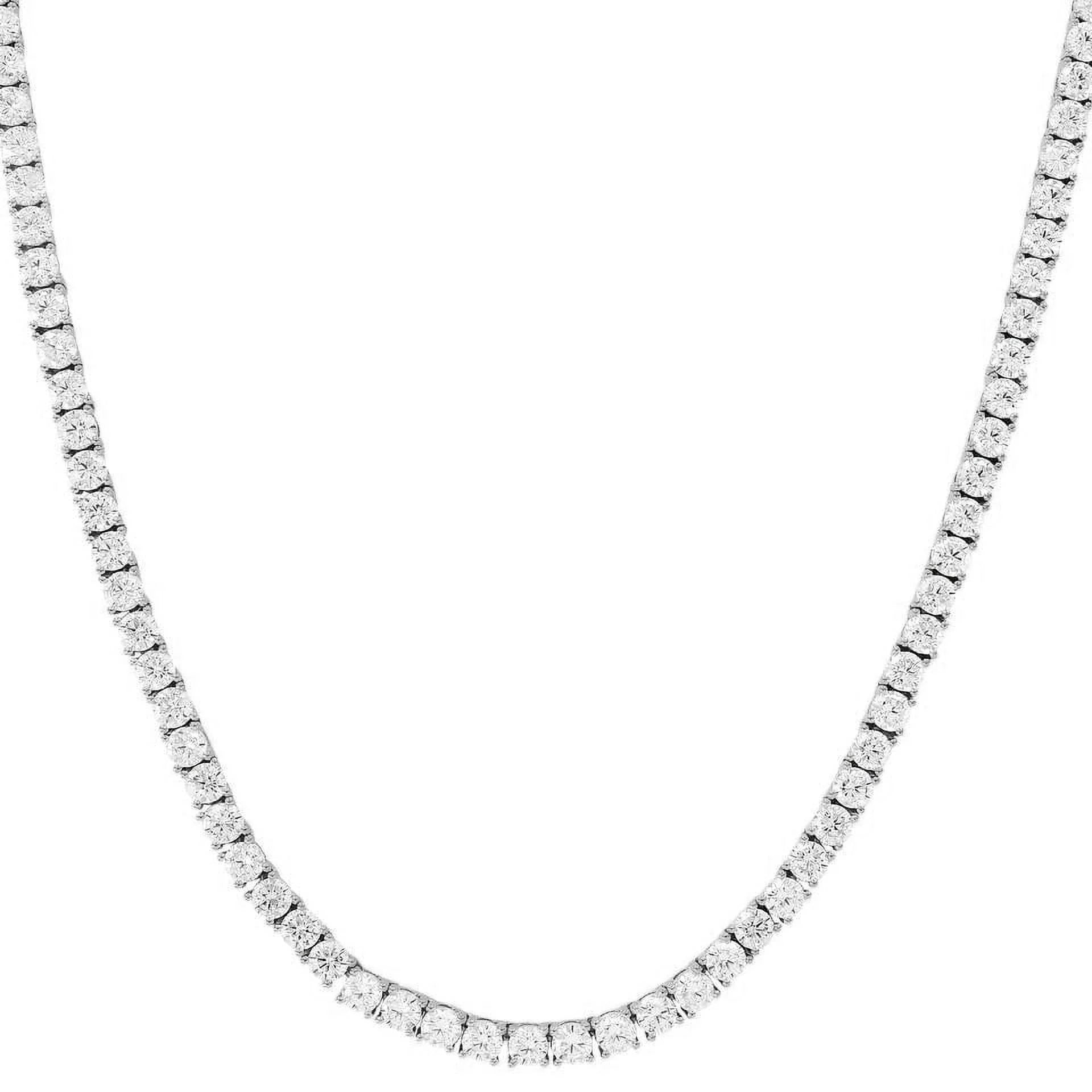 Real Genuine Sterling Silver High Quality AAA+ Grade 12.65 Ct. Lab Simulated Diamond 14K White Gold Finish 4Mm One Row Tennis Chain Necklace 22"