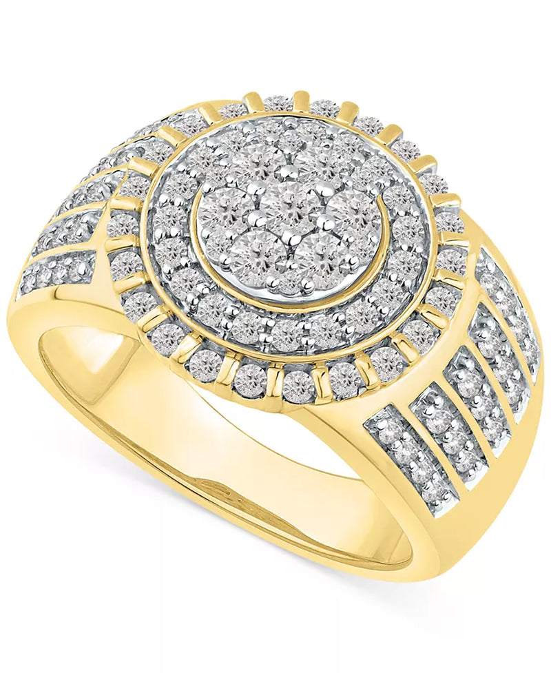 Men'S Diamond Halo Cluster Ring (1-1/2 Ct. T.W.) in 10K Gold