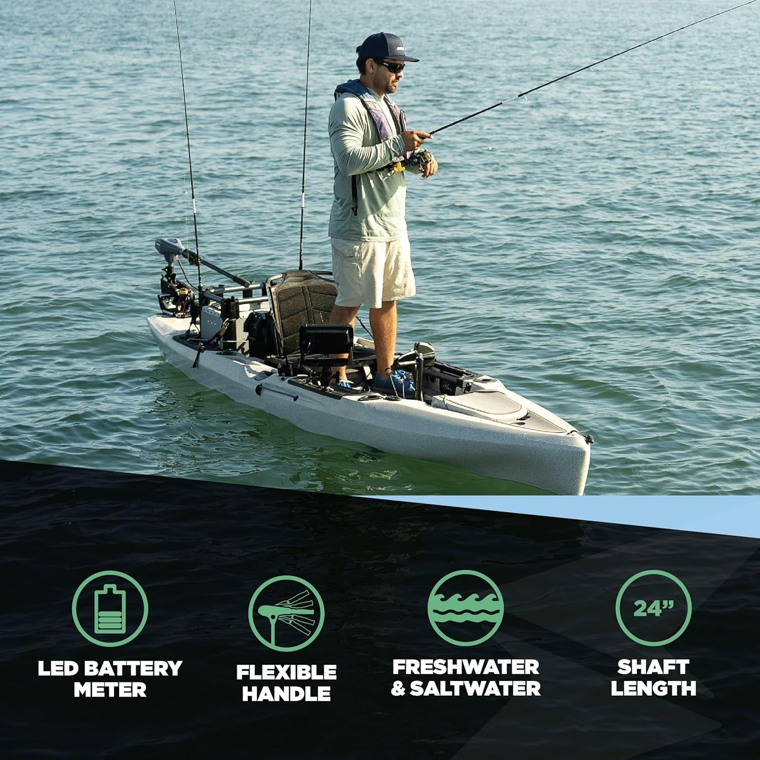 Power up your adventures with the Newport Kayak Series 55Lb Thrust Electric Trolling Motor! Perfect for saltwater fun, featuring a handy LED battery indicator and a 24" shaft. Get ready to explore! 🌊🚣‍♂️ #KayakLife #TrollingMotor #AdventureAwaits
