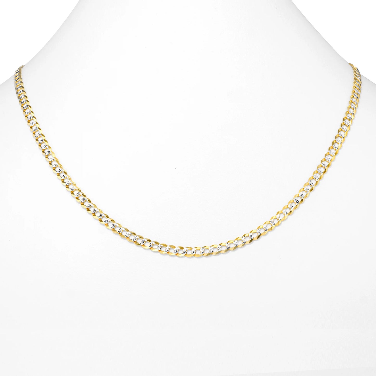 14K Real Yellow Gold Solid Cuban Curb Link 5Mm Diamond Cut Pave Chain Necklace (16"-30") Two Tone Italian Jewelry for Men & Women