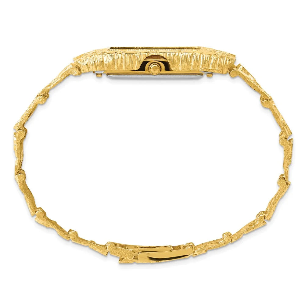 Elevate Your Style with a Stunning 10K Yellow Gold Nugget Wristwatch Featuring a Sleek Black Square Dial - Perfect for the Modern Man!