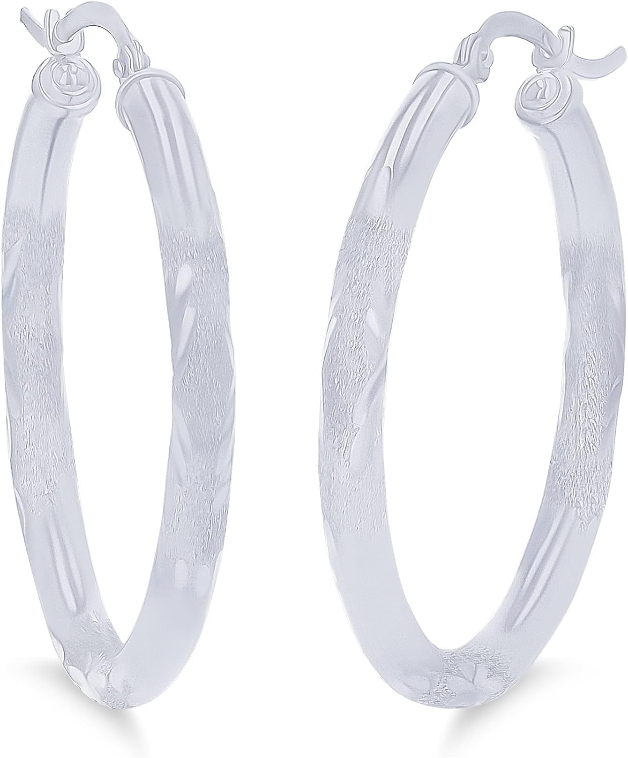 14K Yellow or White Gold 3Mm Solid Polished Diamond Cut Hoop Earrings for Women | 3Mm Thick Italian Gold Diamond Cut Hoops | Shiny Polished Earrings, 15Mm-90Mm