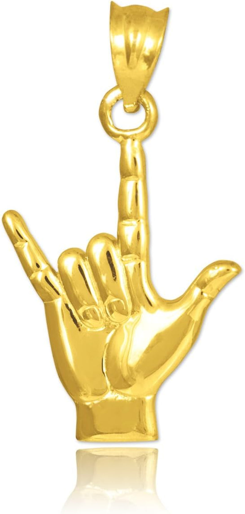 14K Gold I Love You Hand Sign Language Charm Pendant Necklace