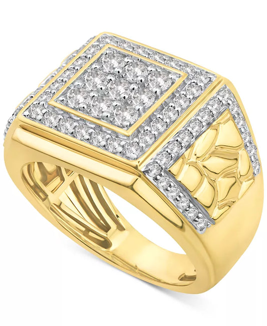 Men'S Diamond Cluster Nugget Ring (1-1/2 Ct. T.W.) in 10K Gold