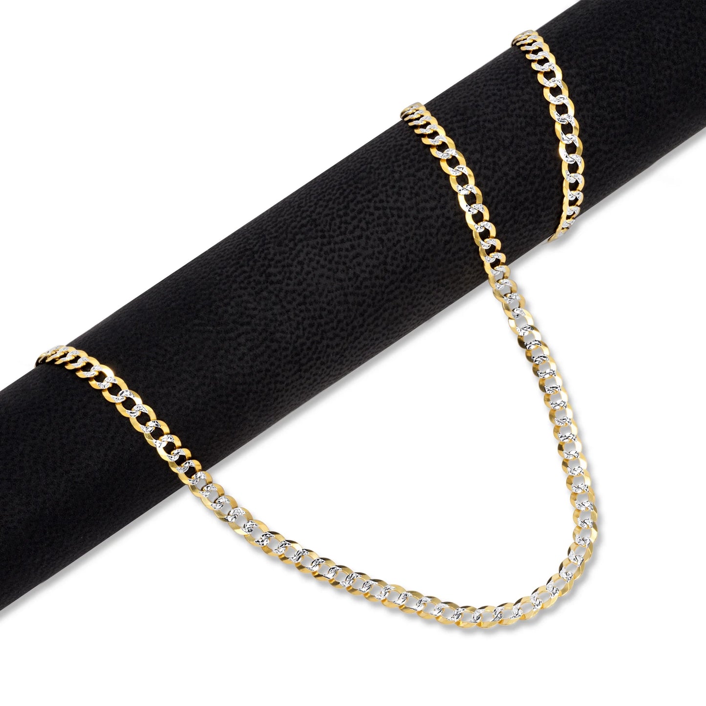 14K Real Yellow Gold Solid Cuban Curb Link 4Mm Diamond Cut Pave Chain Bracelet (7"-9") Two Tone Italian Jewelry for Men & Women