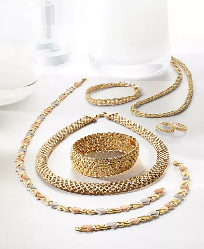 Wide Mesh Link & Chain Bracelet in 14K Gold