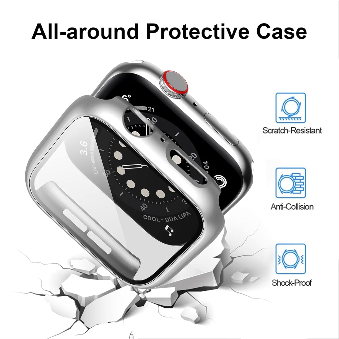 12 Pack Case with Tempered Glass Screen Protector Compatible for Apple Watch 44Mm SE (2Nd Gen) Series 6 5 4 SE, Full Hard PC Scratch Resistant Bumper Protective Cover for Iwatch Accessories