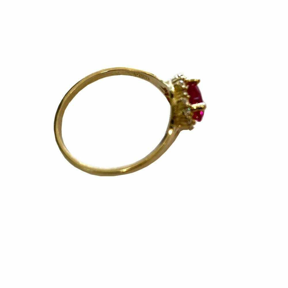 14Kt Solid Yellow Gold Women'S Ruby Heart Rig W/ CZ