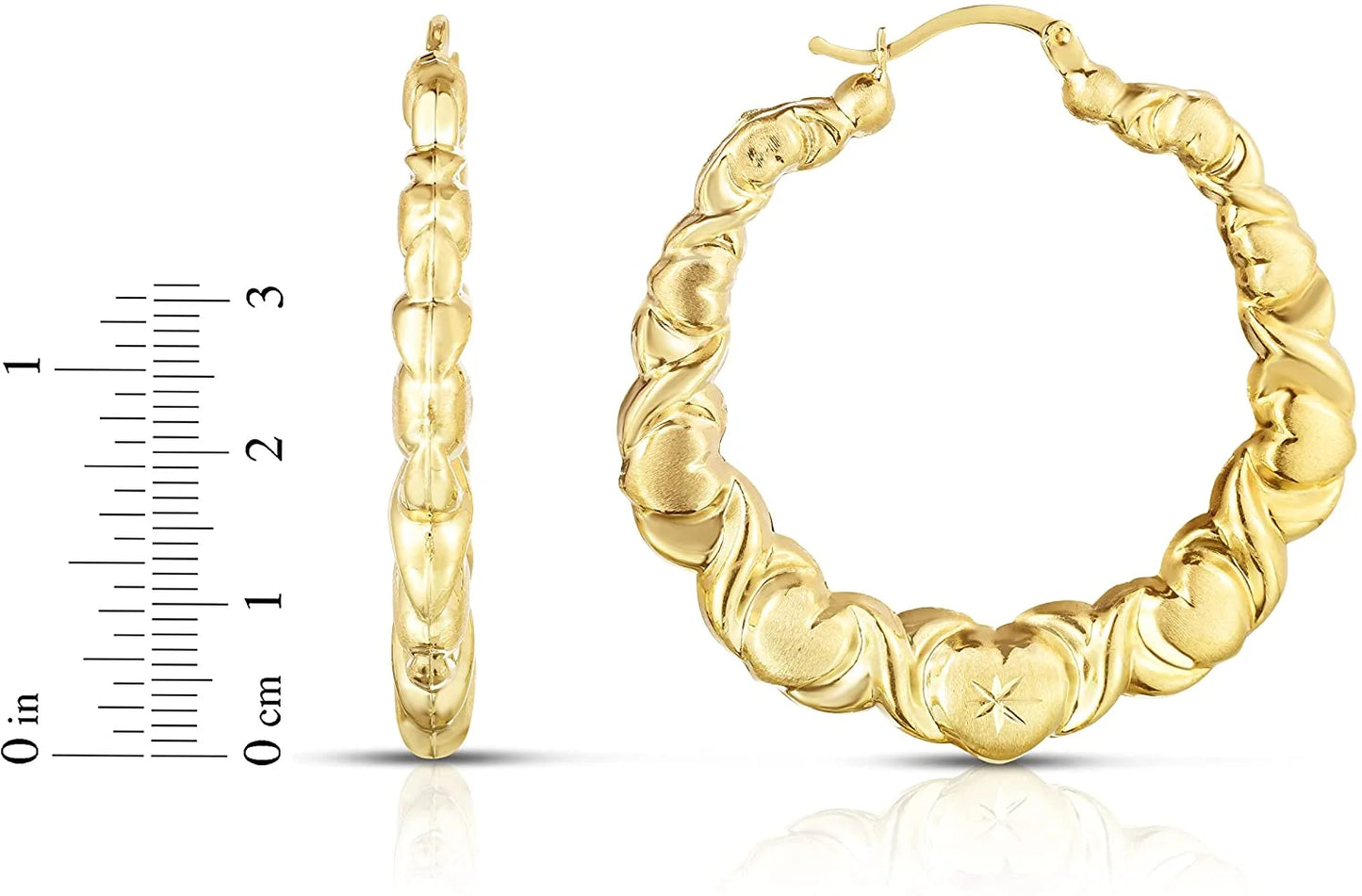 10K Yellow Gold XOXO with Graduated Heart Shape Hoop Earrings