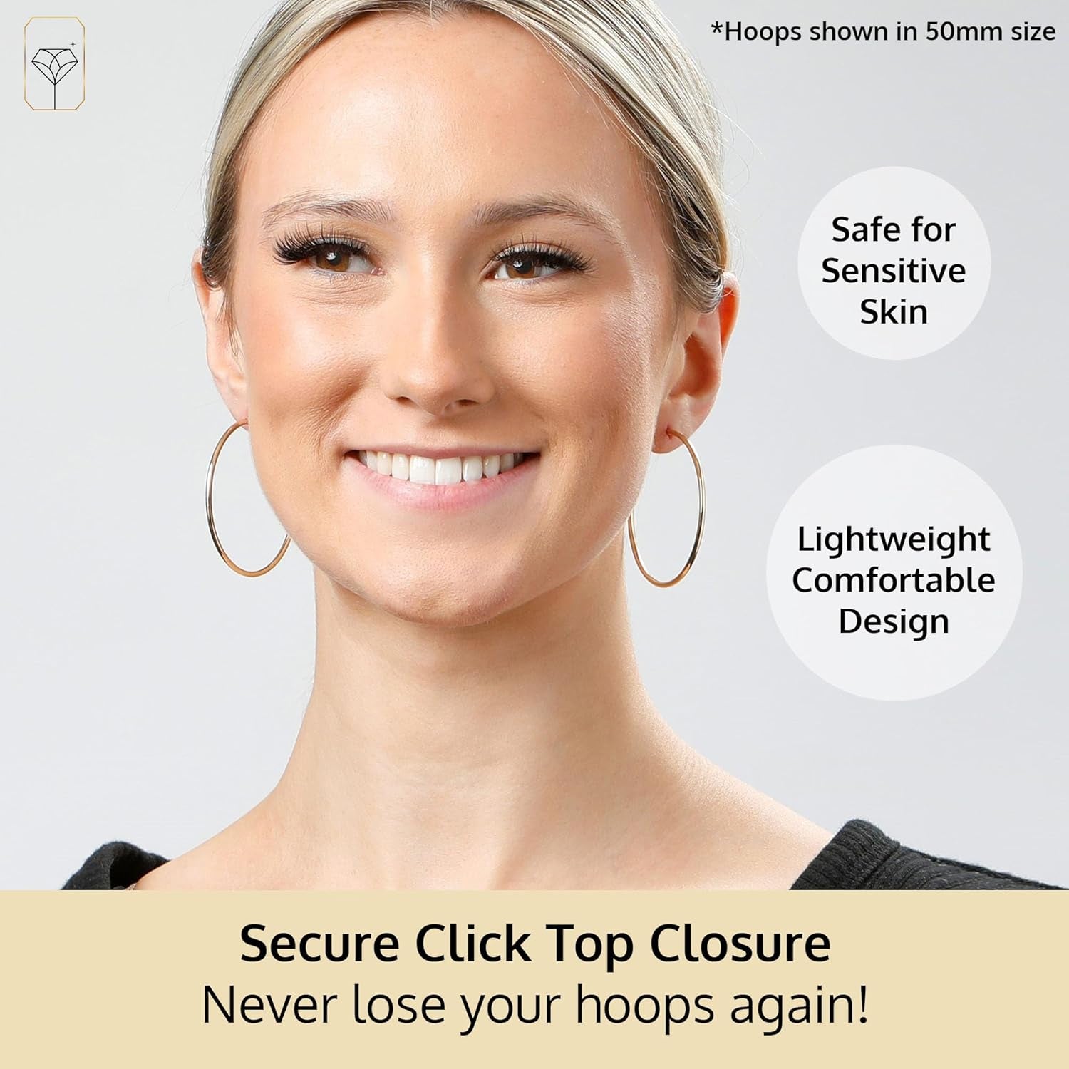 14K Gold Hoop Earrings for Women | Hypoallergenic Small to Large 12MM to 50MM Hoop Earrings with Secure Click Tops |14K Yellow or White Gold Classic Hoops in 2MM Thick Tube by