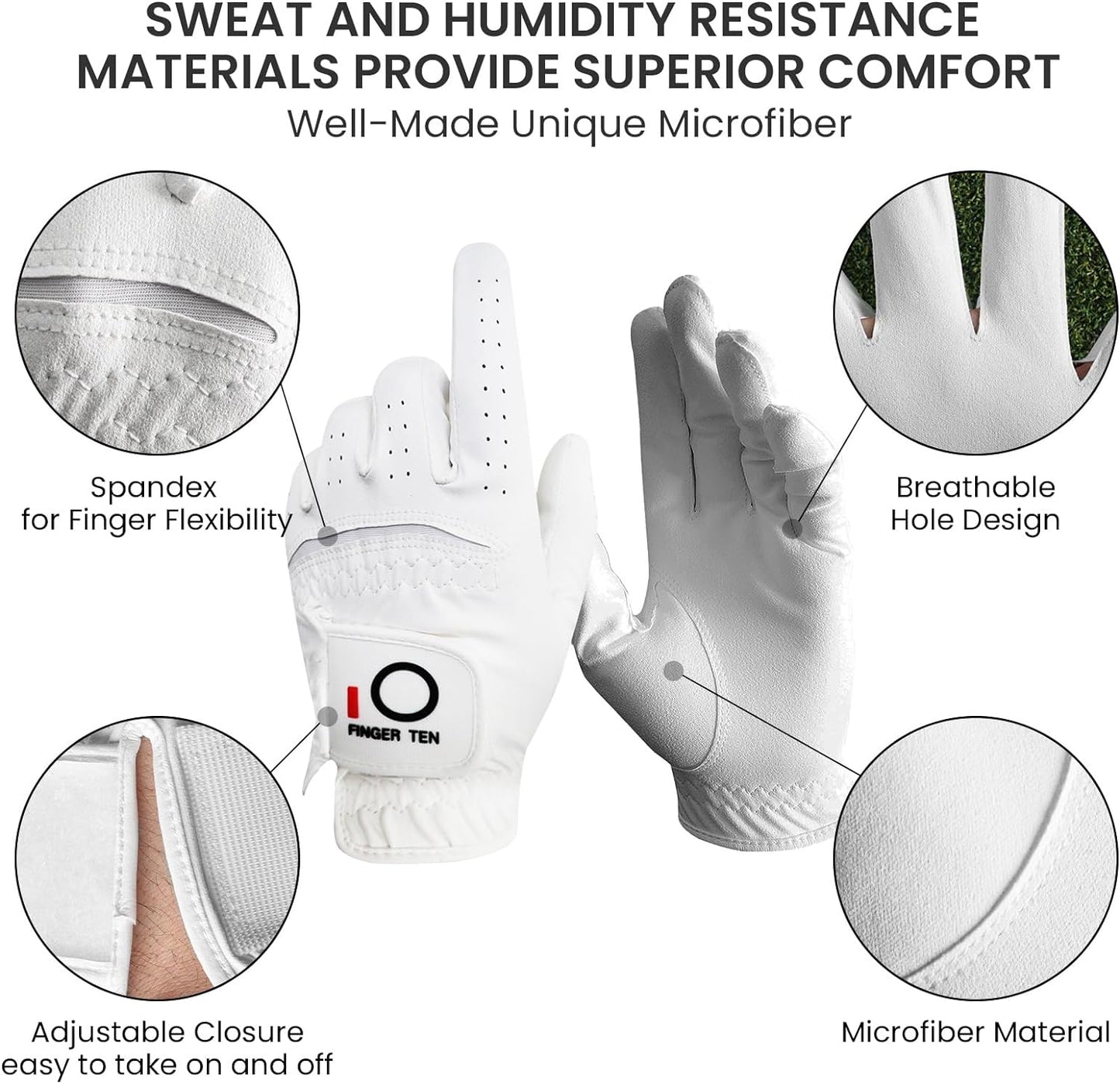 All-Weather Grip Golf Gloves for Men - Value 3-Pack for Right-Handed Golfers, Premium Comfort & Performance in Hot, Wet, or Rainy Conditions - Available in White, Black, Blue, Sizes S, M, L, XL