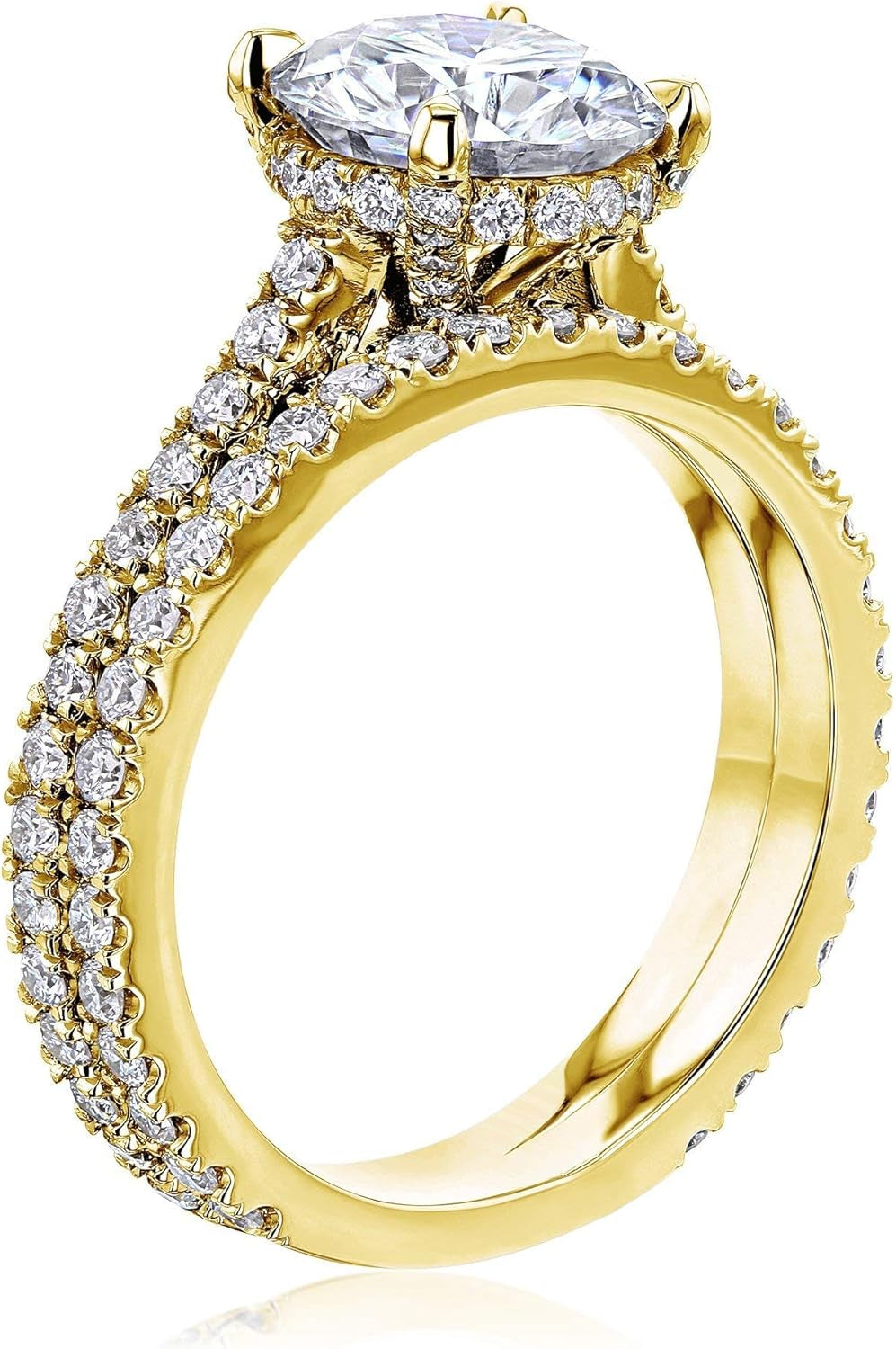 2Ct round Moissanite Fancy Hidden Halo Set