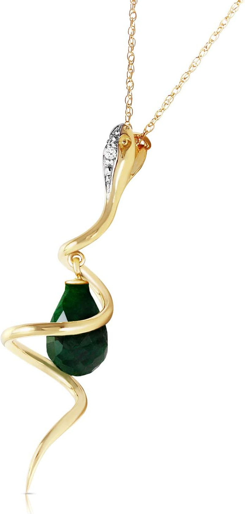 14K Yellow Gold Snake Necklace with Dangling Dyed Green Sapphire and Diamond