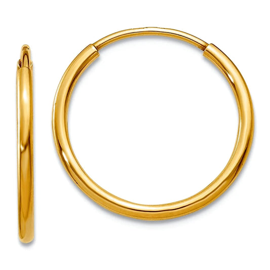 14K Yellow Gold Polished Hollow Tube 1.25Mm Endless Hoop Earrings 16X16Mm Wide 1.25Mm Thick-Hoop Earring for Women