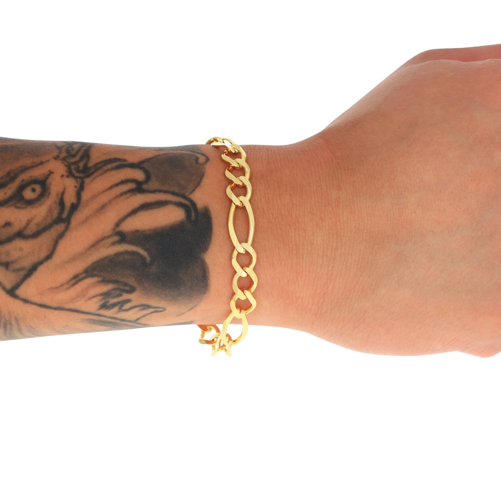 Elevate Your Style with Our 14K Solid Yellow Gold Figaro Link Bracelet for Men - 8mm Thick, Italian Craftsmanship