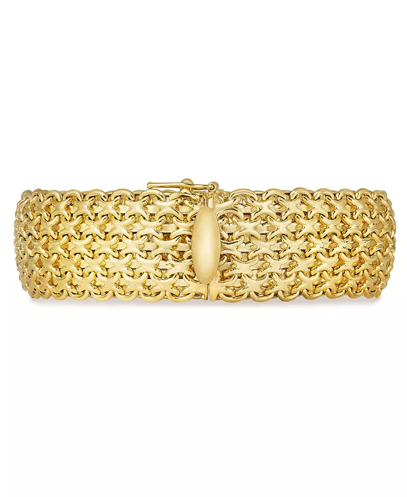 Wide Mesh Link & Chain Bracelet in 14K Gold
