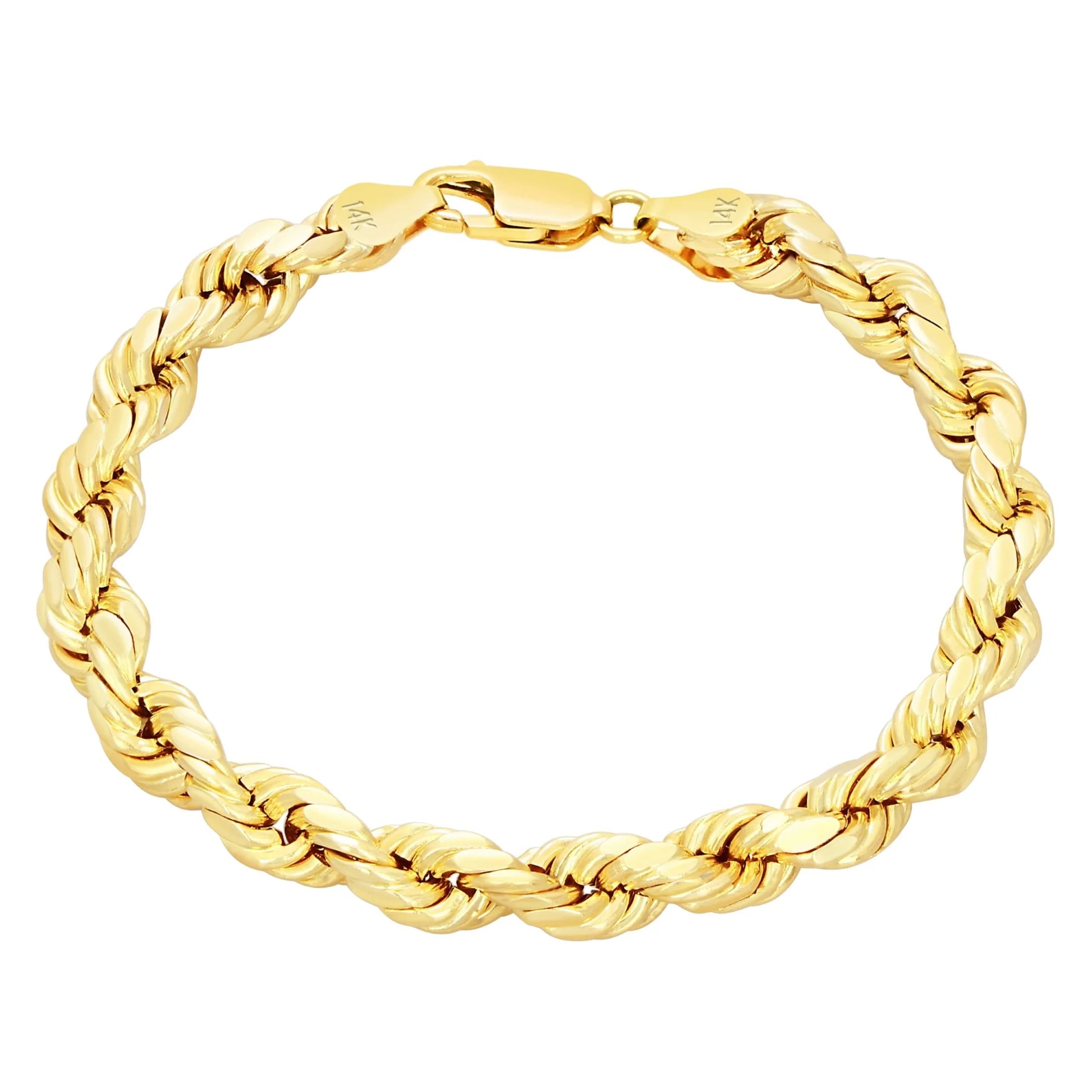 Exquisite 14K Yellow Gold 7mm Diamond Cut Rope Chain Bracelet for Men - Italian Craftsmanship (7.5"-9")