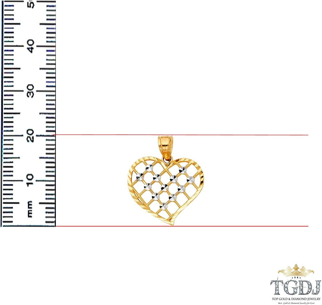 14K Real Gold Two Tone Heart Shaped Charm Pendant