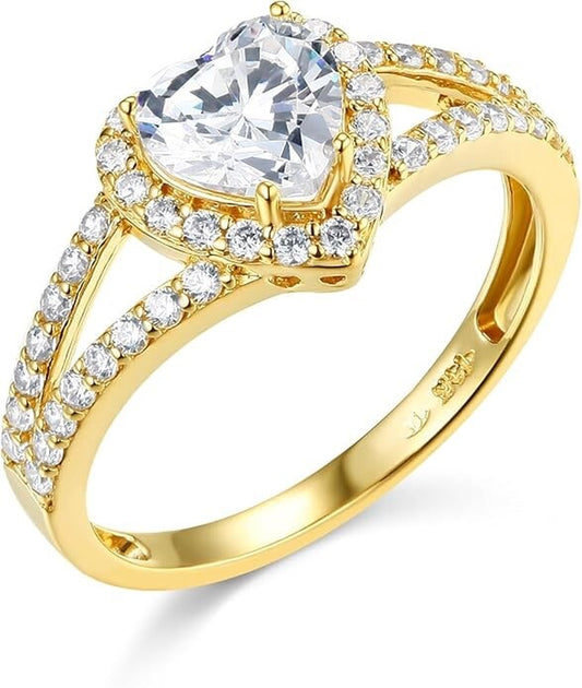 1.90 Ct Heart Shape Halo Solid 14K Yellow Gold Engagement Wedding Promise Ring