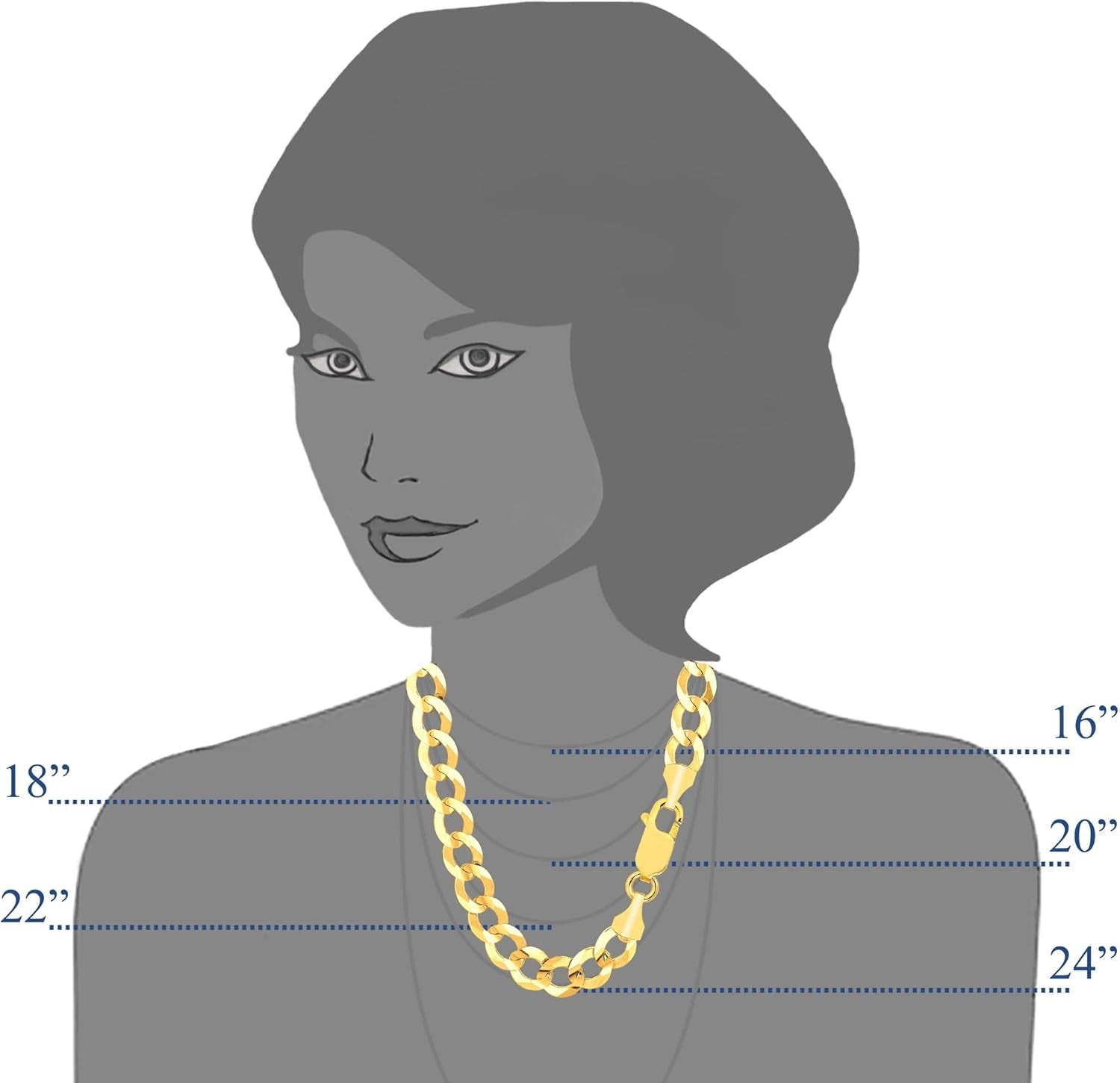 14K Yellow Gold Comfort Curb Chain Necklace, 10.0Mm