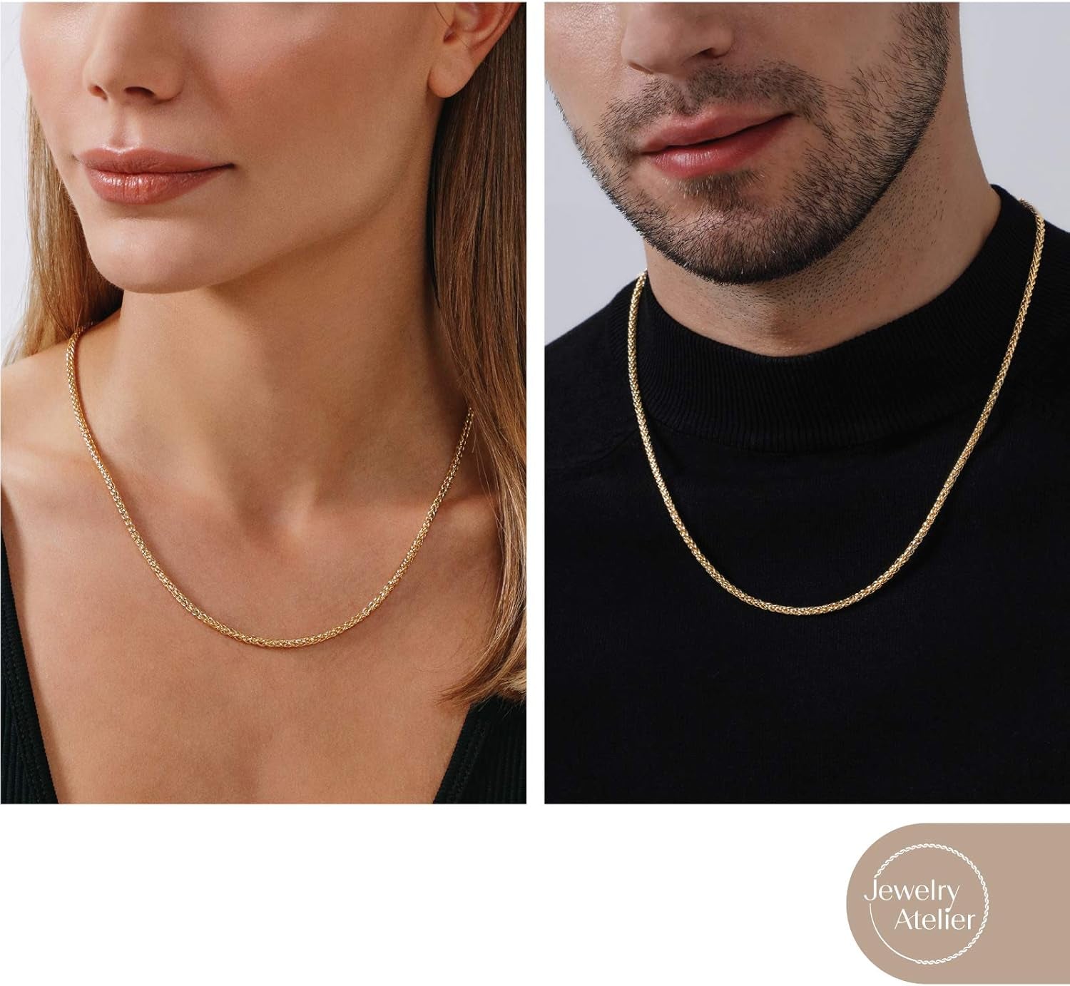 Stunning 14K Solid Yellow Gold Filled Wheat/Palm Chain Necklaces for Men & Women - Available in 2.5mm & 3.2mm Sizes