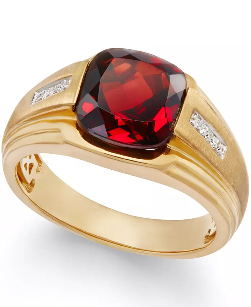 Men'S Garnet (5 Ct. T.W.) and Diamond Accent Ring in 10K Gold