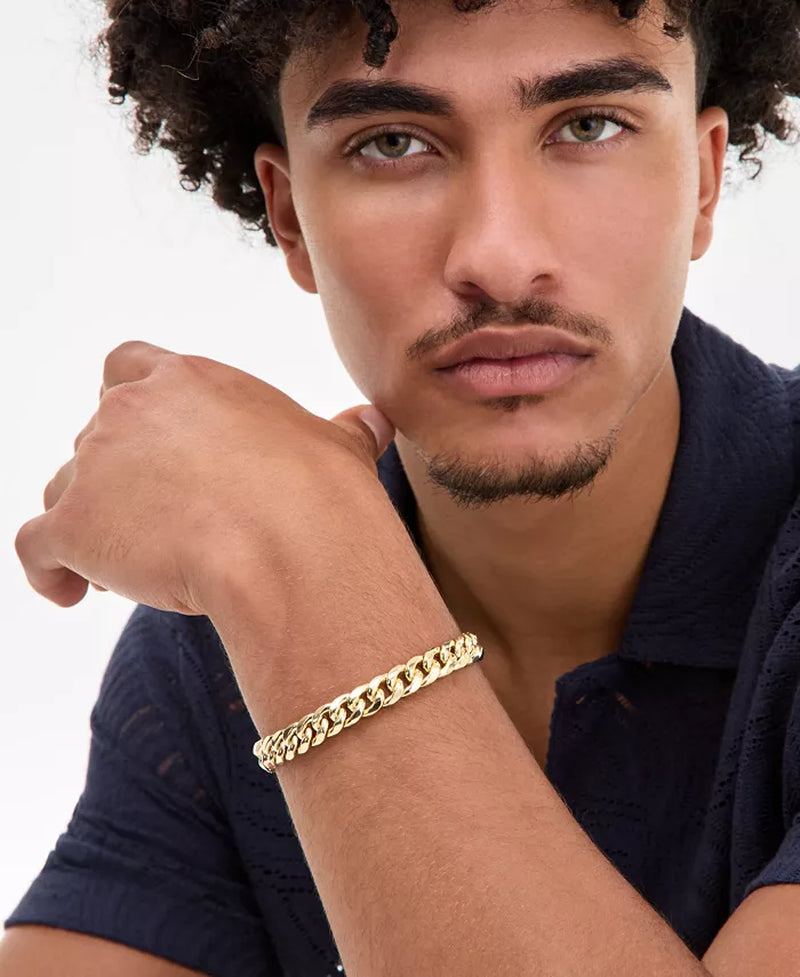 Elevate His Style with a Stunning 14K Gold Lightweight Men's Cuban Chain Link Bracelet (10mm)