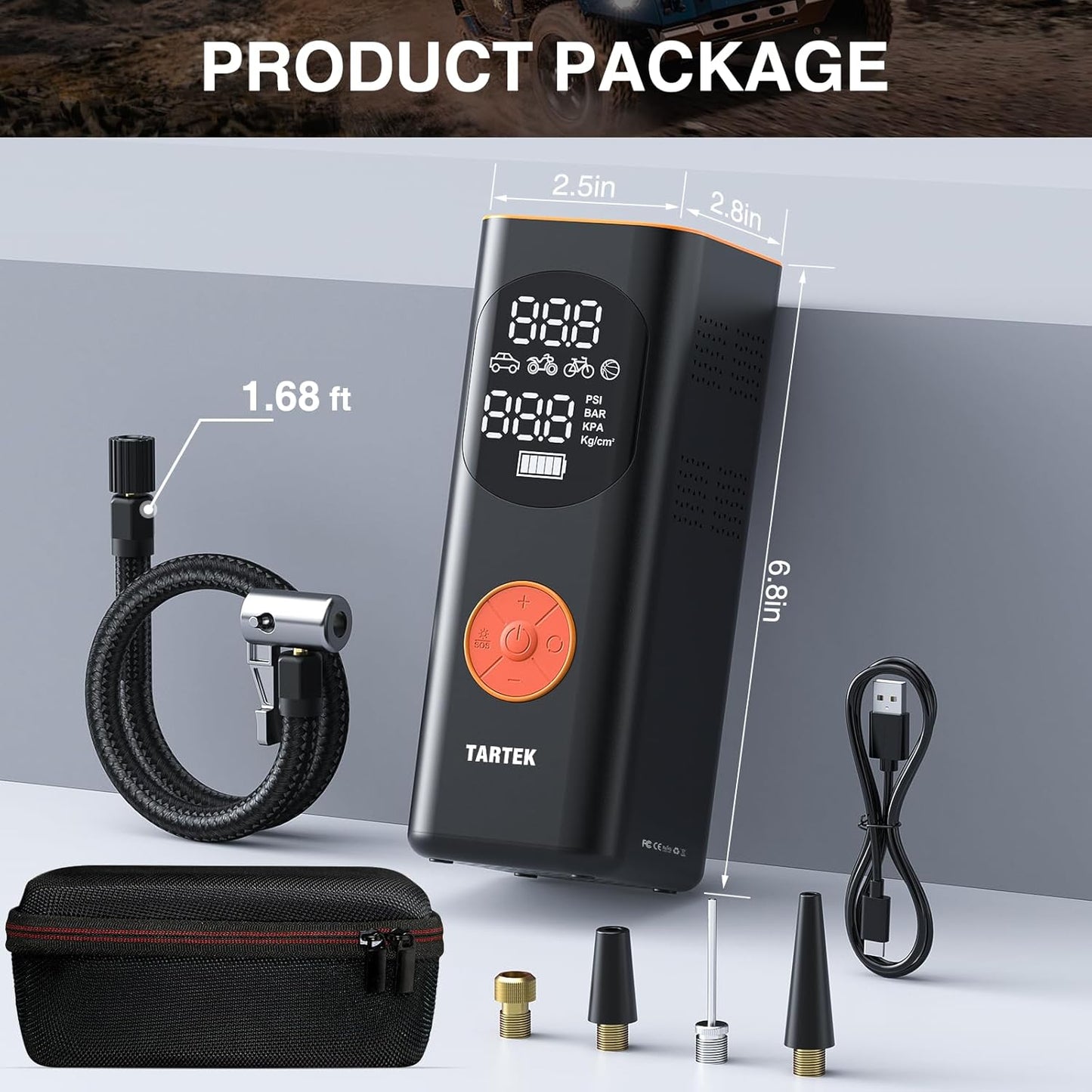 Get back on the road in no time with our Portable Tire Inflator! 💨 3X faster inflation, 160PSI power, and a sleek design for your car, motorcycle, and bike. 🏍️🚴‍♂️ Plus, it comes with a digital screen and carrying case! #TireInflator #RoadTripEssentials