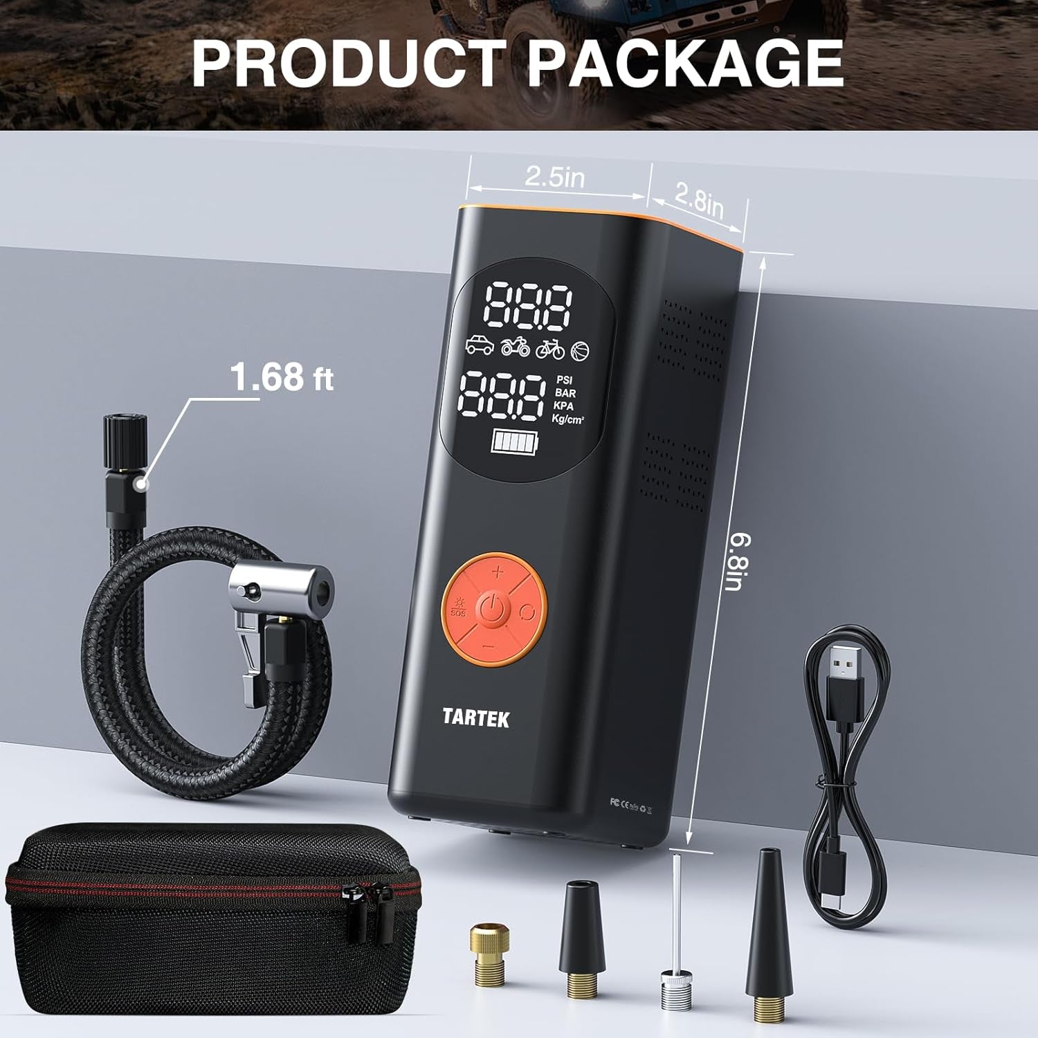 Get back on the road in no time with our Portable Tire Inflator! 💨 3X faster inflation, 160PSI power, and a sleek design for your car, motorcycle, and bike. 🏍️🚴‍♂️ Plus, it comes with a digital screen and carrying case! #TireInflator #RoadTripEssentials