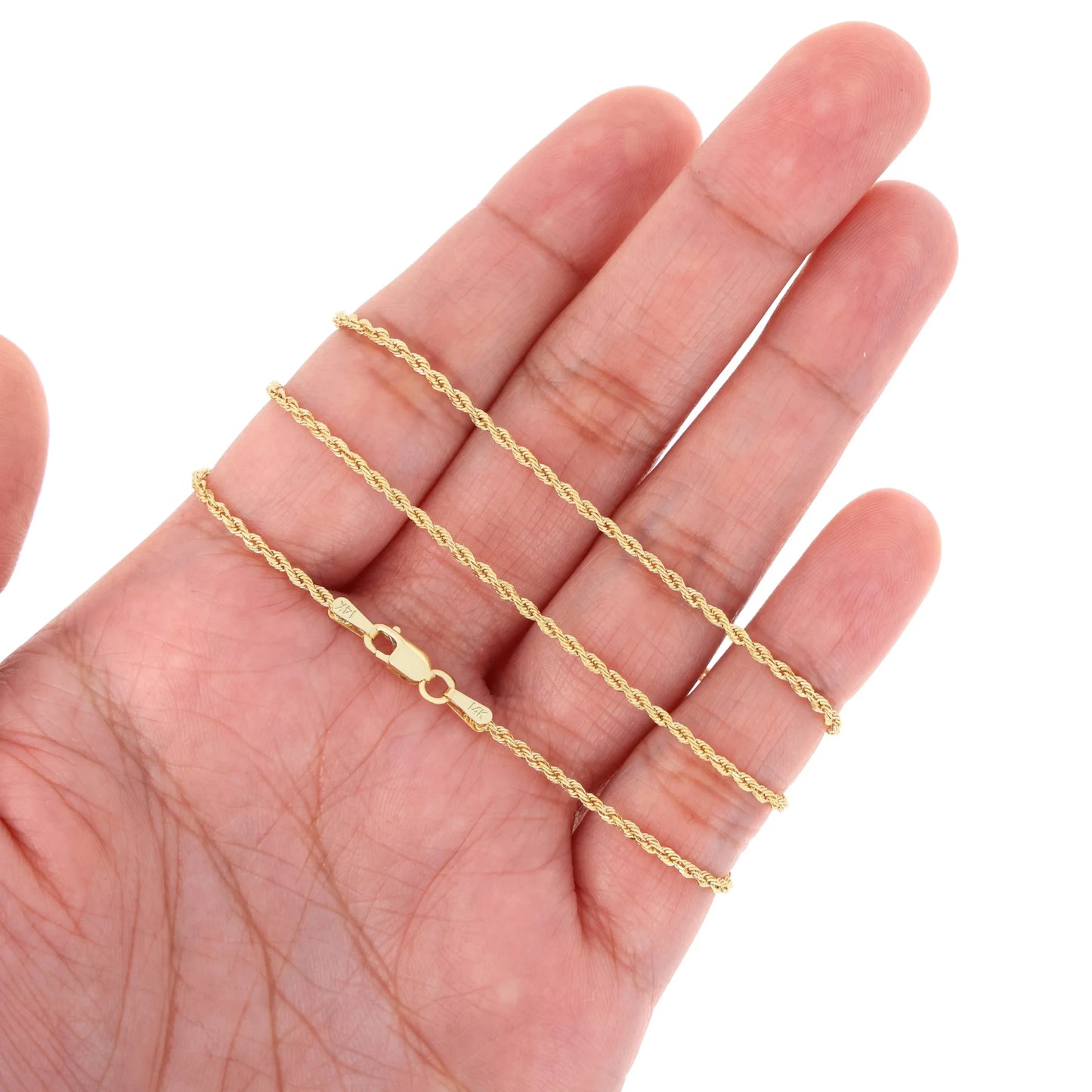 14K Real Yellow Gold 1.5Mm Solid Rope Chain Diamond Cut Bracelet or Anklet (7"-9") Italian Jewelry for Men & Women