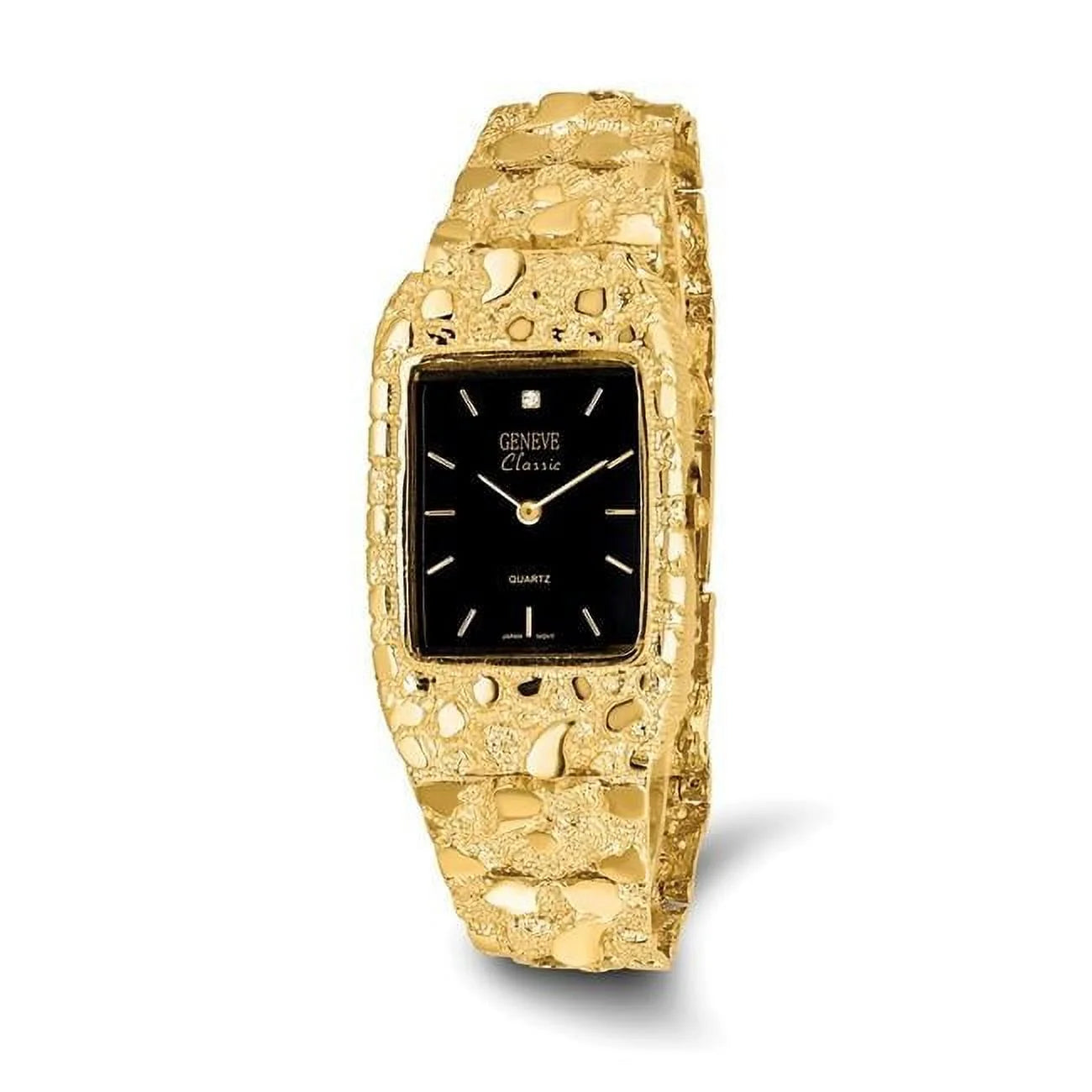 Elevate Your Style with a Stunning 10K Yellow Gold Nugget Wristwatch Featuring a Sleek Black Square Dial - Perfect for the Modern Man!