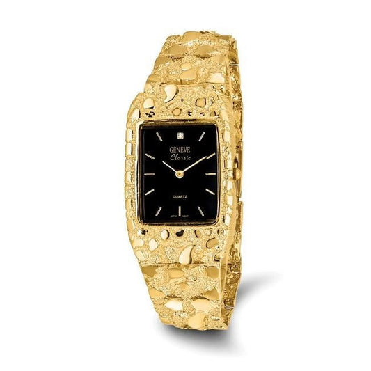 Elevate Your Style with a Stunning 10K Yellow Gold Nugget Wristwatch Featuring a Sleek Black Square Dial - Perfect for the Modern Man!