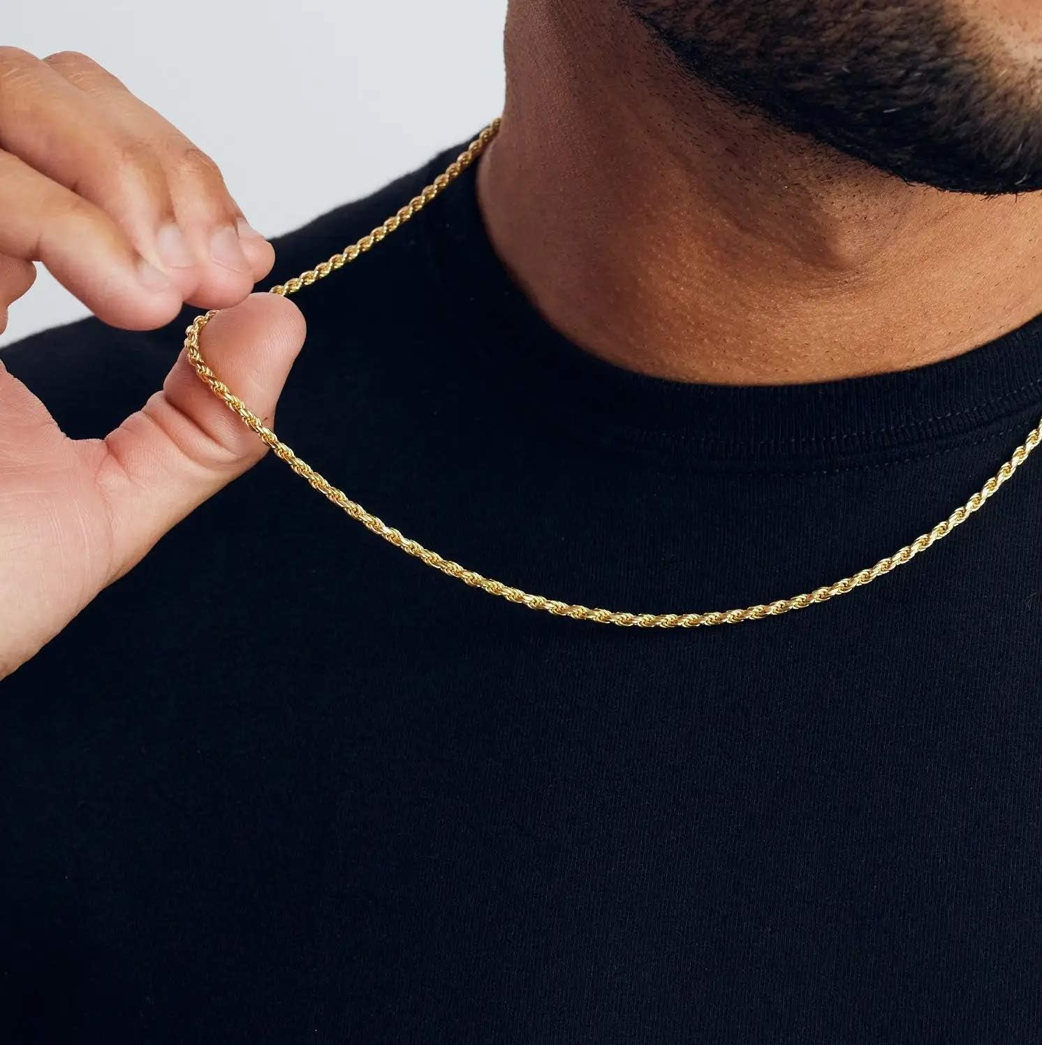 Dainty 10K Yellow Gold Diamond Cut Rope Chain Necklace - 1.8MM, Adjustable 16''-30'' for Men & Women