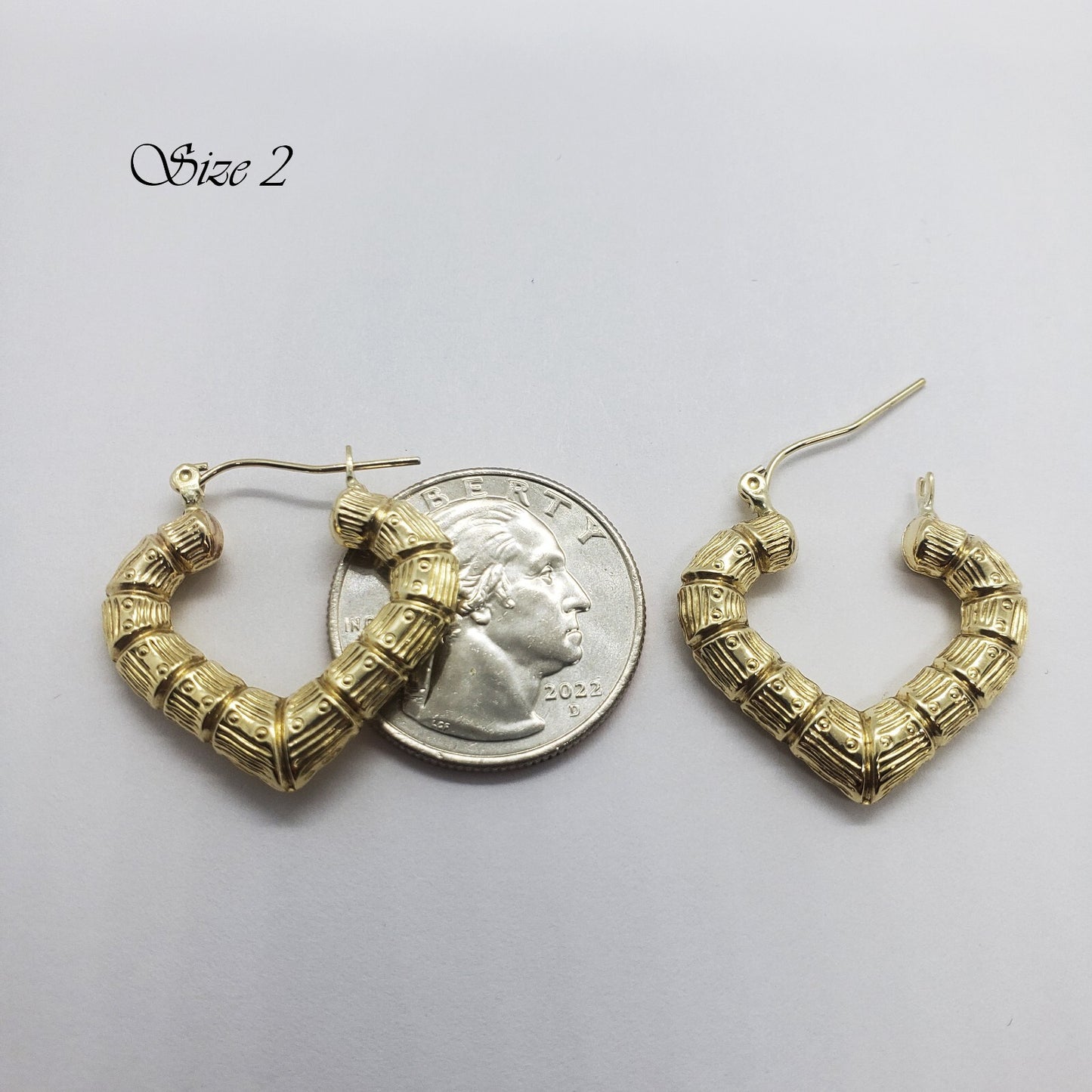 Stunning 10K Yellow Gold Heart Bamboo Hoop Earrings - Available in Two Elegant Sizes