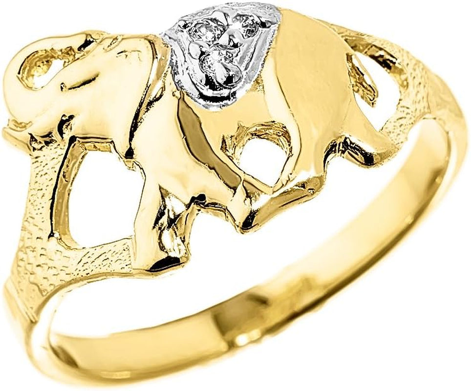 Elegant 10K Yellow Gold Diamond Elephant Ring