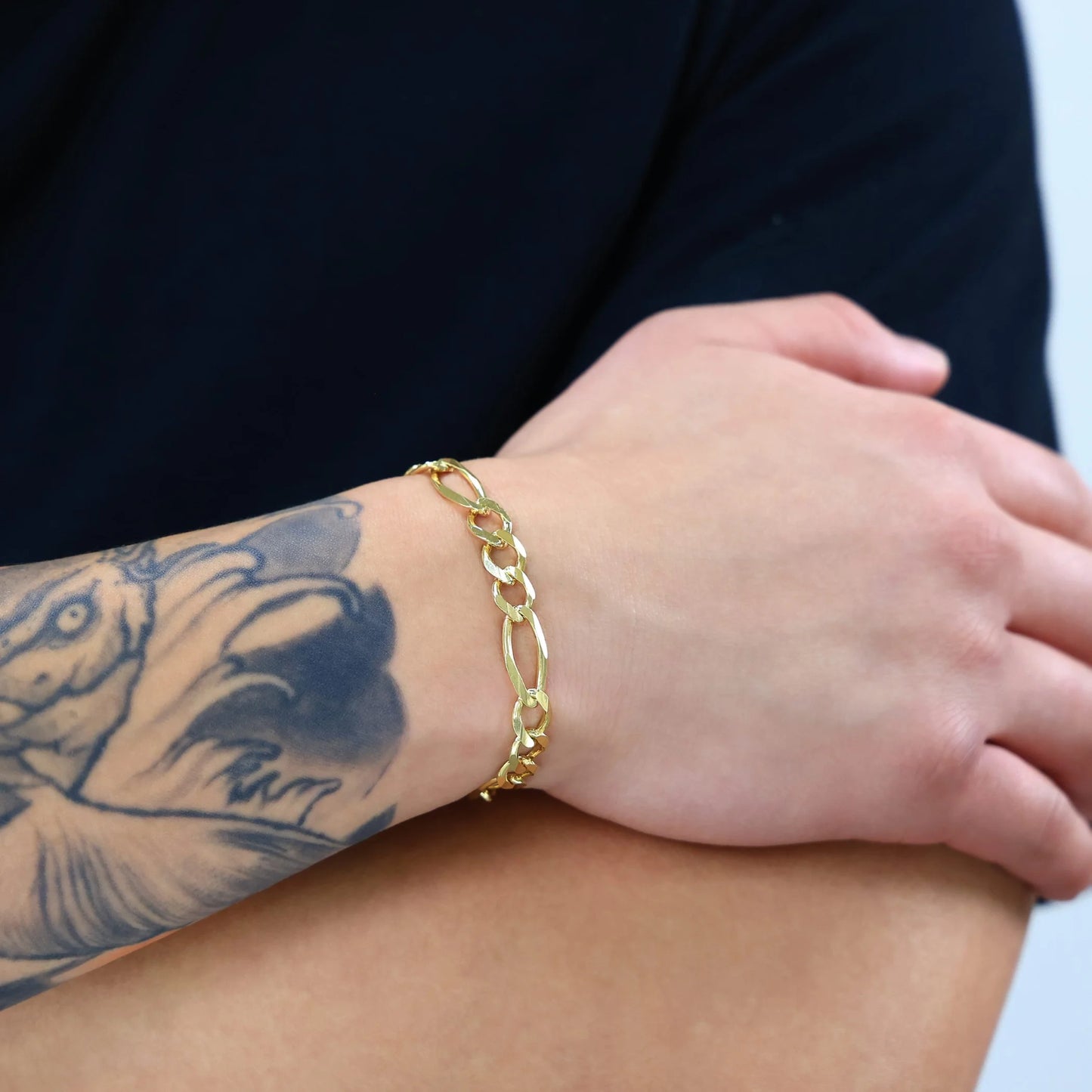 Elevate Your Style with Our 14K Solid Yellow Gold Figaro Link Bracelet for Men - 8mm Thick, Italian Craftsmanship