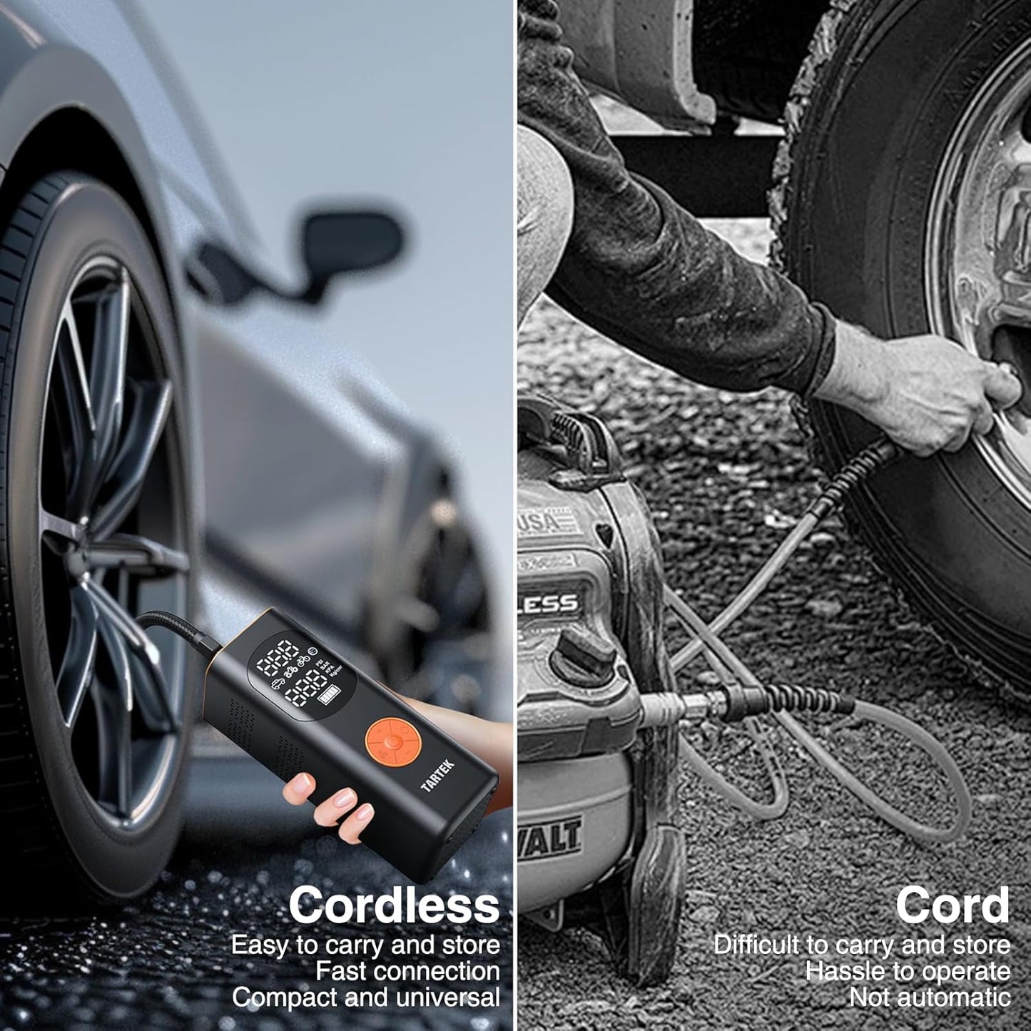 Get back on the road in no time with our Portable Tire Inflator! 💨 3X faster inflation, 160PSI power, and a sleek design for your car, motorcycle, and bike. 🏍️🚴‍♂️ Plus, it comes with a digital screen and carrying case! #TireInflator #RoadTripEssentials