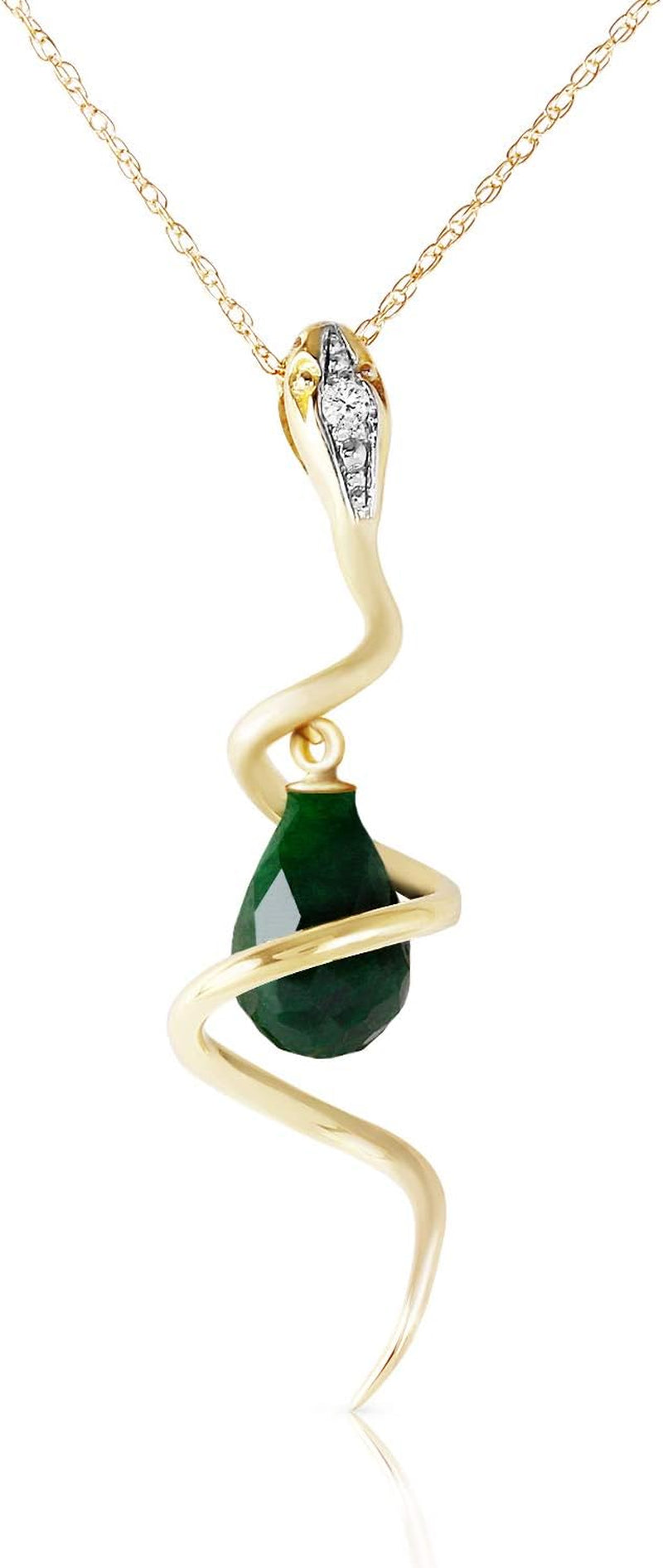 14K Yellow Gold Snake Necklace with Dangling Dyed Green Sapphire and Diamond