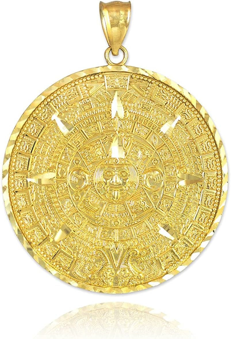 Exquisite 10K Yellow Gold Aztec Mayan Calendar Charm Pendant - Available in Three Distinct Sizes