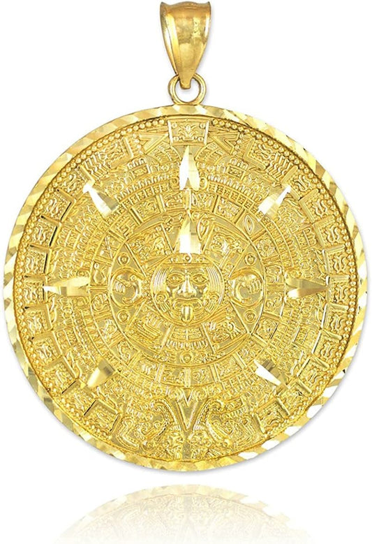 Exquisite 10K Yellow Gold Aztec Mayan Calendar Charm Pendant - Available in Three Distinct Sizes